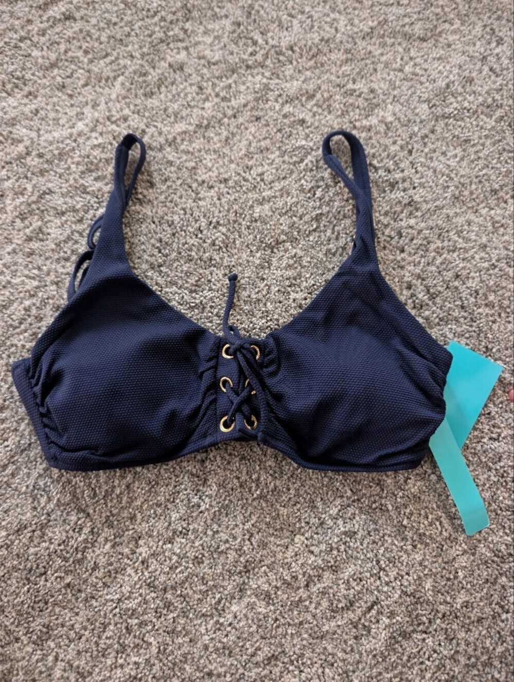 NWT Melissa Odabash Rome Lace-Up Bikini Top Navy Pique Blue US 10